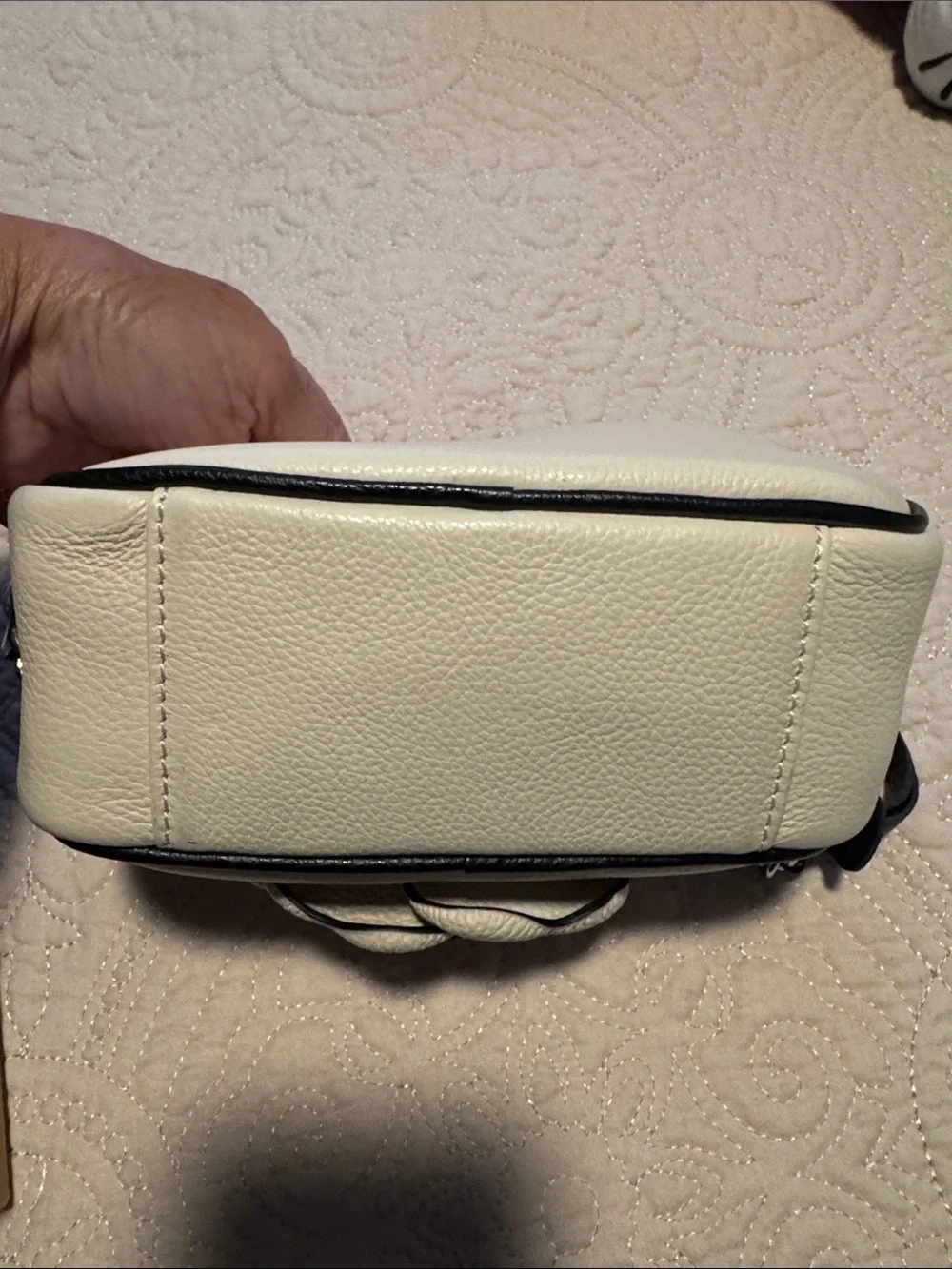 Brighton Cream Camellia Pebbled Leather Crossbody with Black Trim